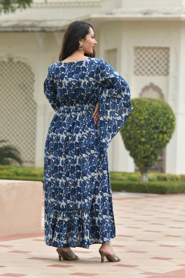Beautiful floral printed Silk Long Gown Embellished with hand embroidery  on yoke Light weig  Floor length dresses indian Designer dresses  Indian gowns dresses
