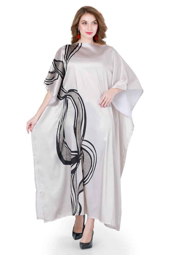 Beige Wavy Kaftan Dress