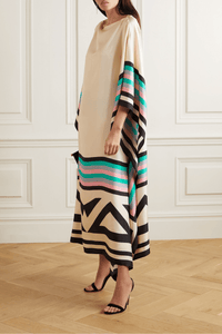 Beige Geometric Kaftan Dress - Navvi.in