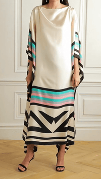 Beige Geometric Kaftan Dress - Navvi.in