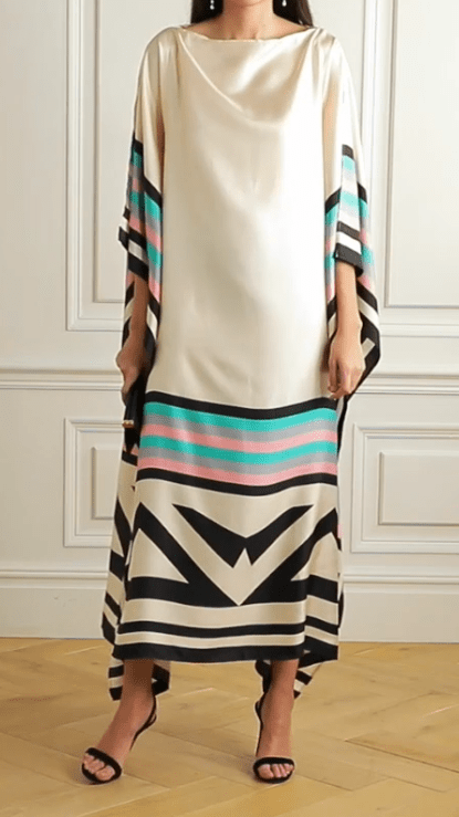 Beige Geometric Kaftan Dress - Navvi.in