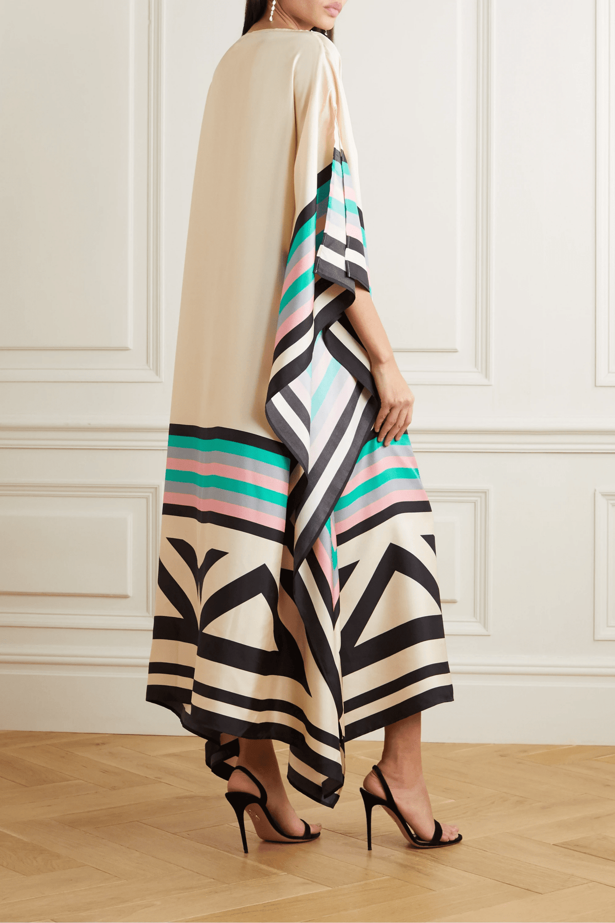 Beige Geometric Kaftan Dress - Navvi.in
