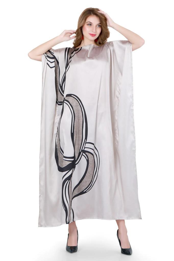 Beige Wavy Kaftan Dress - Navvi.in