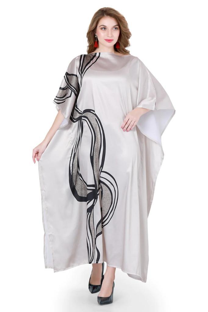 Beige Wavy Kaftan Dress - Navvi.in