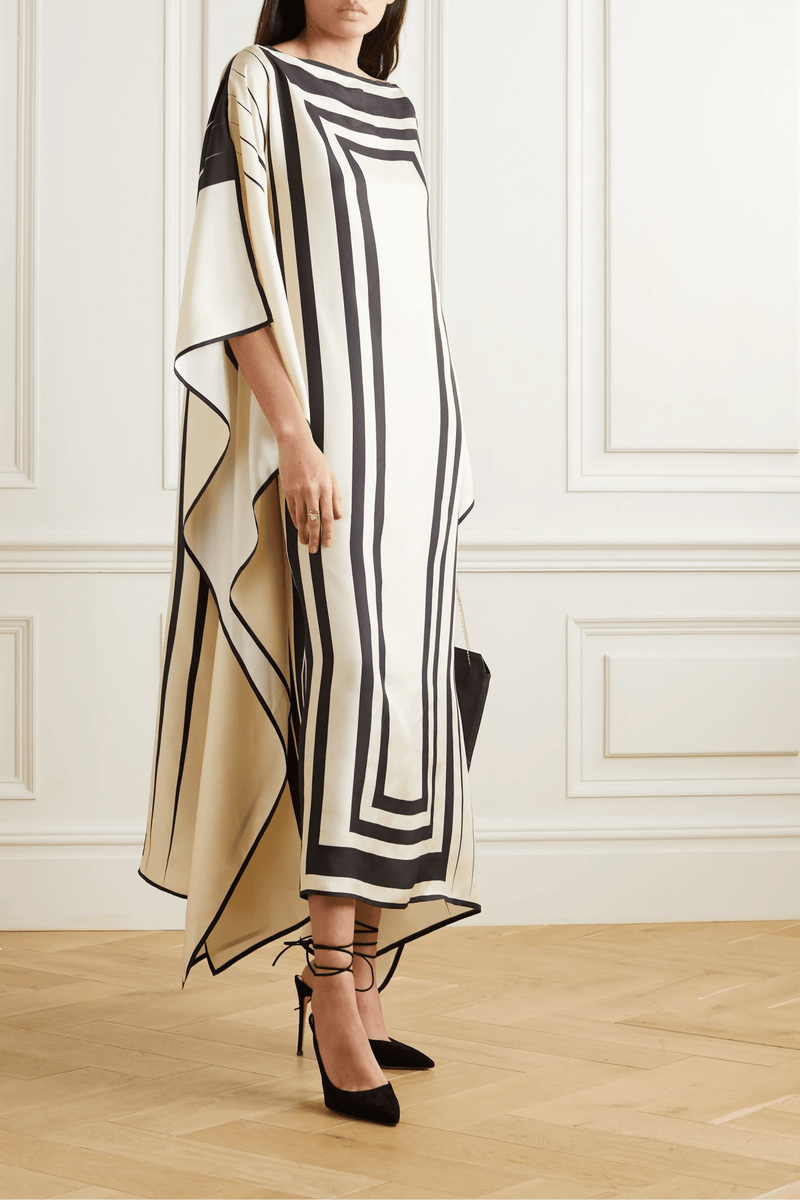 Black & Beige Luxe Kaftan Dress - Navvi.in