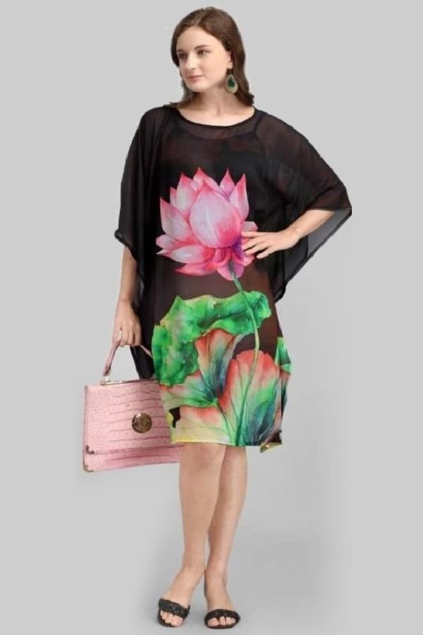 Black Short Kaftan Dress - Navvi.in