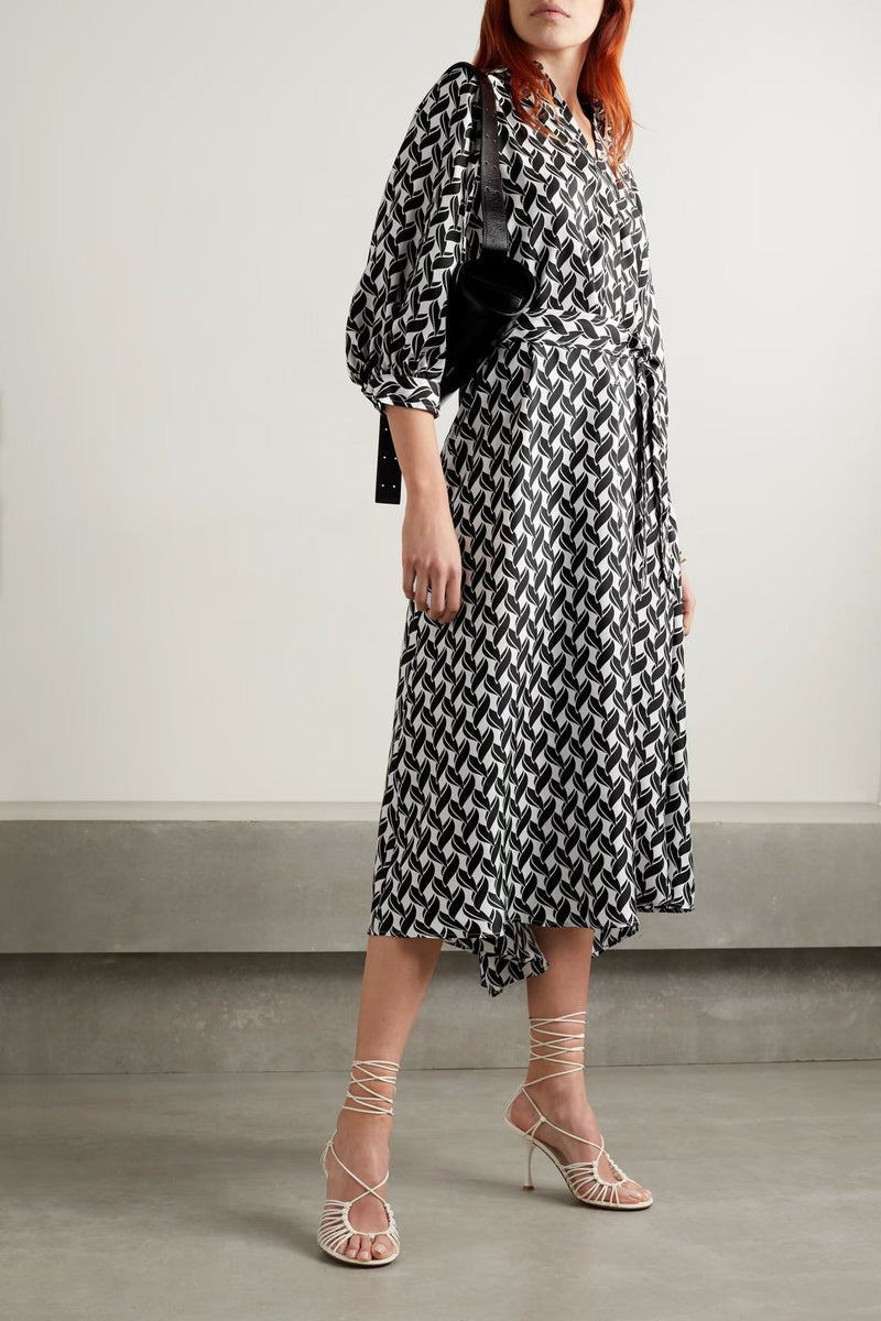 Black & White Satin Dress - Navvi.in