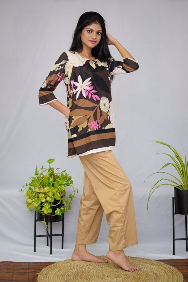 Brown Poplin Lounge Wear - Navvi.in