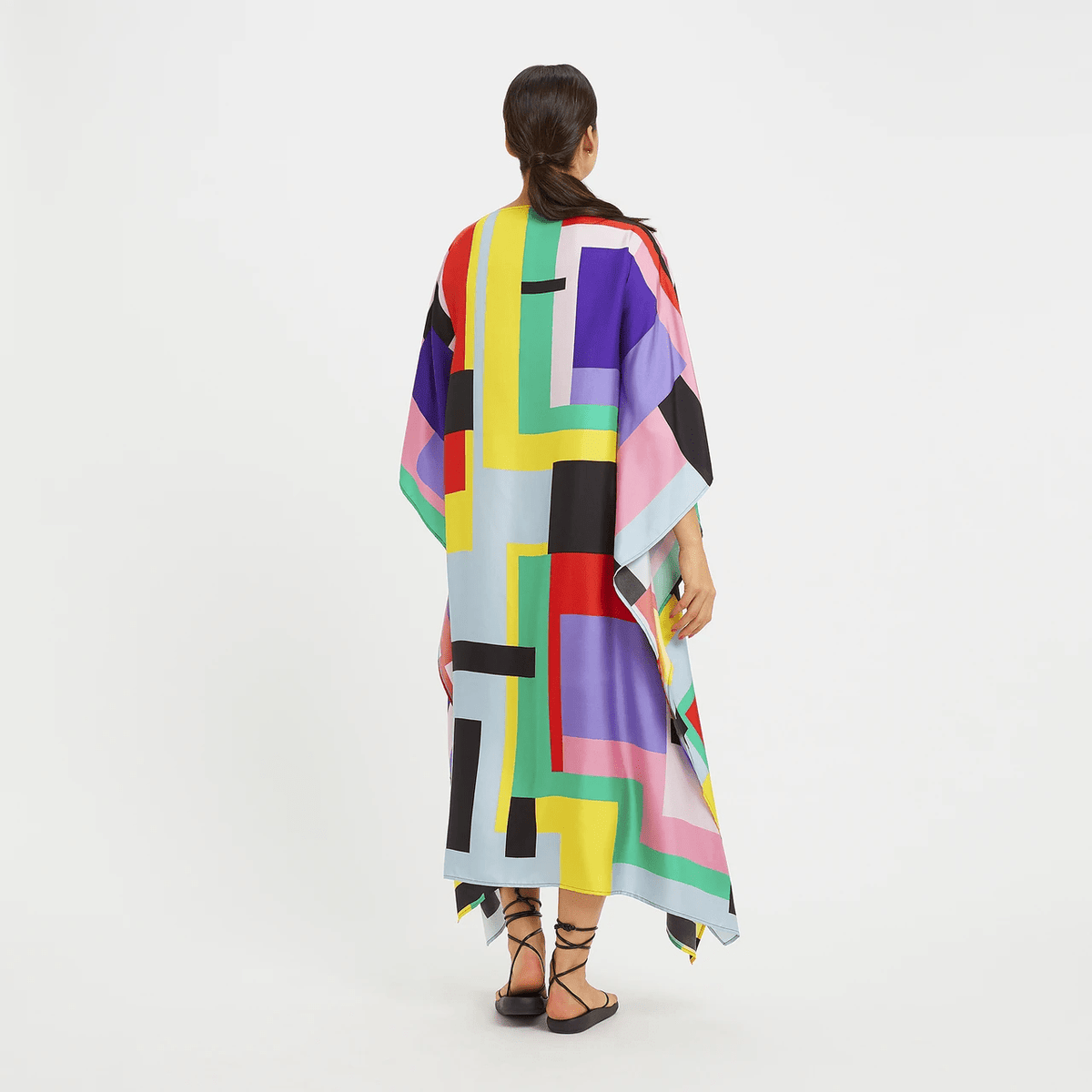 Colourblock Satin Silk Kaftan Dress - Navvi.in