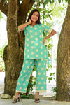 Green Big Polka Loungewear Set - Navvi.in