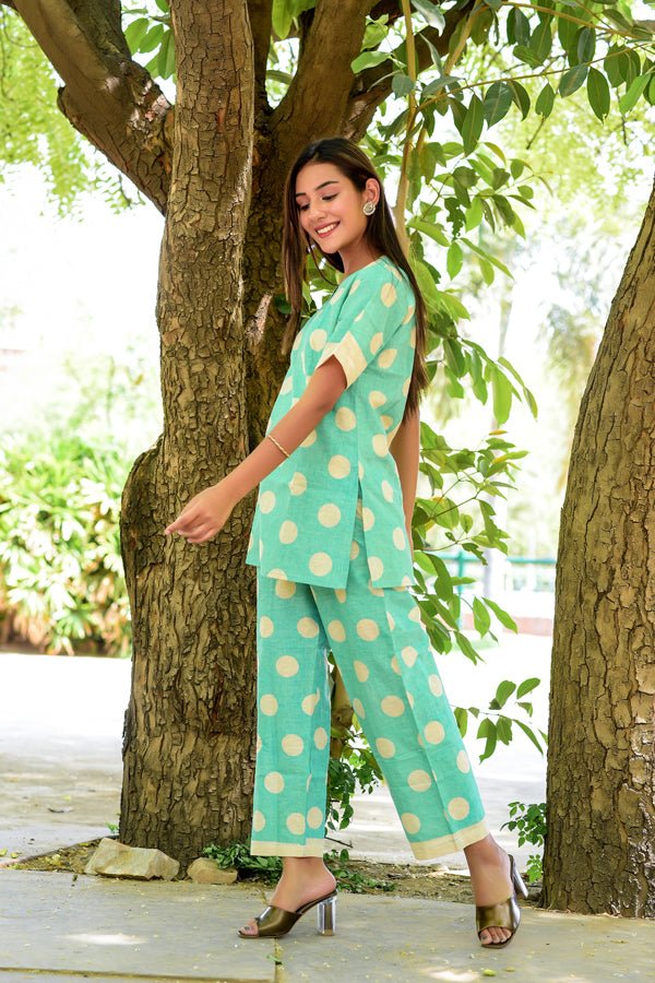 Green Big Polka Loungewear Set - Navvi.in