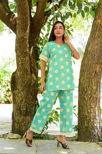 Green Big Polka Loungewear Set - Navvi.in