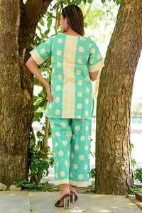 Green Big Polka Loungewear Set - Navvi.in