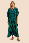 Green Slit Kaftan Dress - Navvi.in