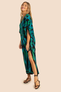 Green Slit Kaftan Dress - Navvi.in