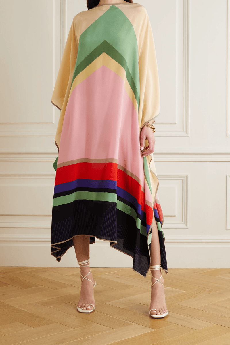 Lotus Silk Crepe Kaftan Dress - Navvi.in