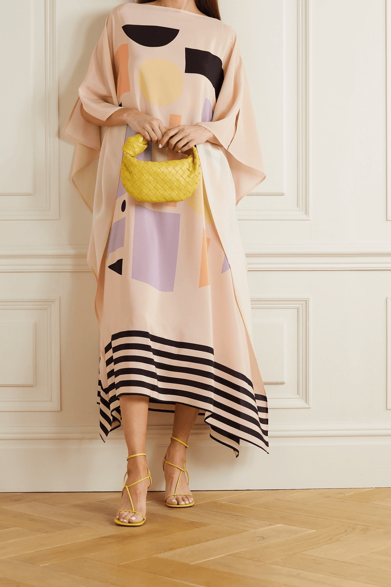 Marshmellow Silk Kaftan Dress - Navvi.in