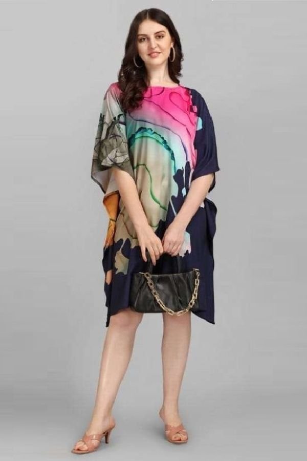Multicolor Short Kaftan Dress - Navvi.in