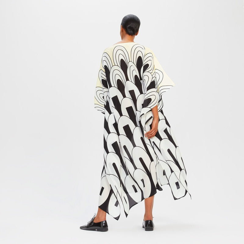 Mushroom Silk Crepe Kaftan Dress - Navvi.in