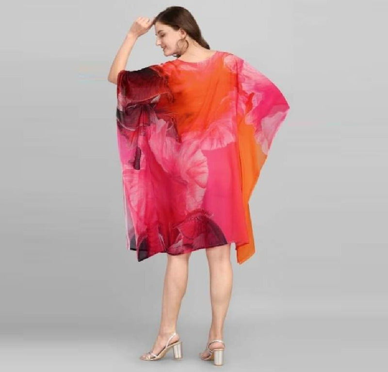 Orange Printed Kaftan Dress - Navvi.in