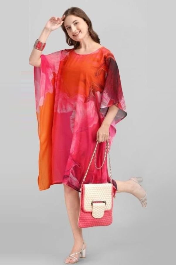 Orange Printed Kaftan Dress - Navvi.in