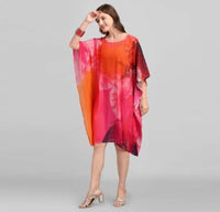Orange Printed Kaftan Dress - Navvi.in