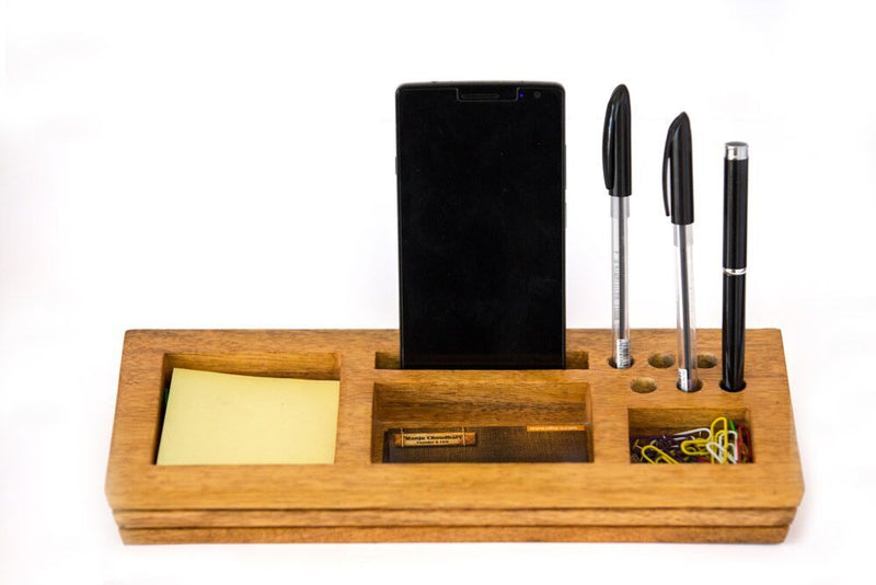 Mango Wood Table Organizer With Post-It Sticky Note - Navvi Lifestyle