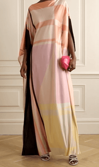 Pastel Hues Silk Kaftan Dress - Navvi.in