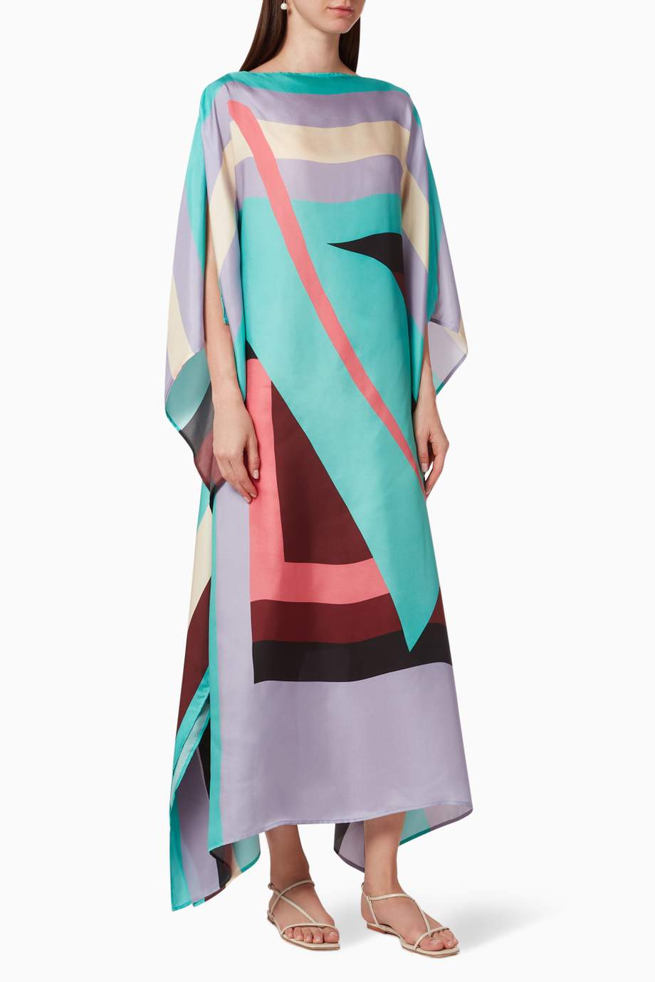 Pastel Silk Crepe Kaftan - Navvi.in