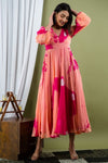 Pink & Peach Shibori Dress - Navvi.in