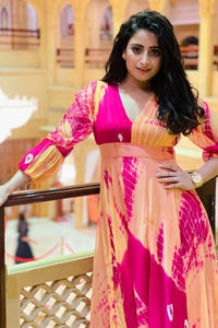 Pink & Peach Shibori Dress - Navvi.in