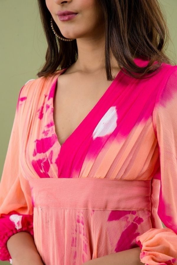 Pink & Peach Shibori Dress - Navvi.in