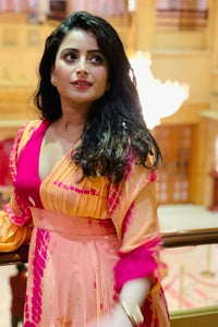 Pink & Peach Shibori Dress - Navvi.in