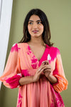 Pink & Peach Shibori Dress - Navvi.in