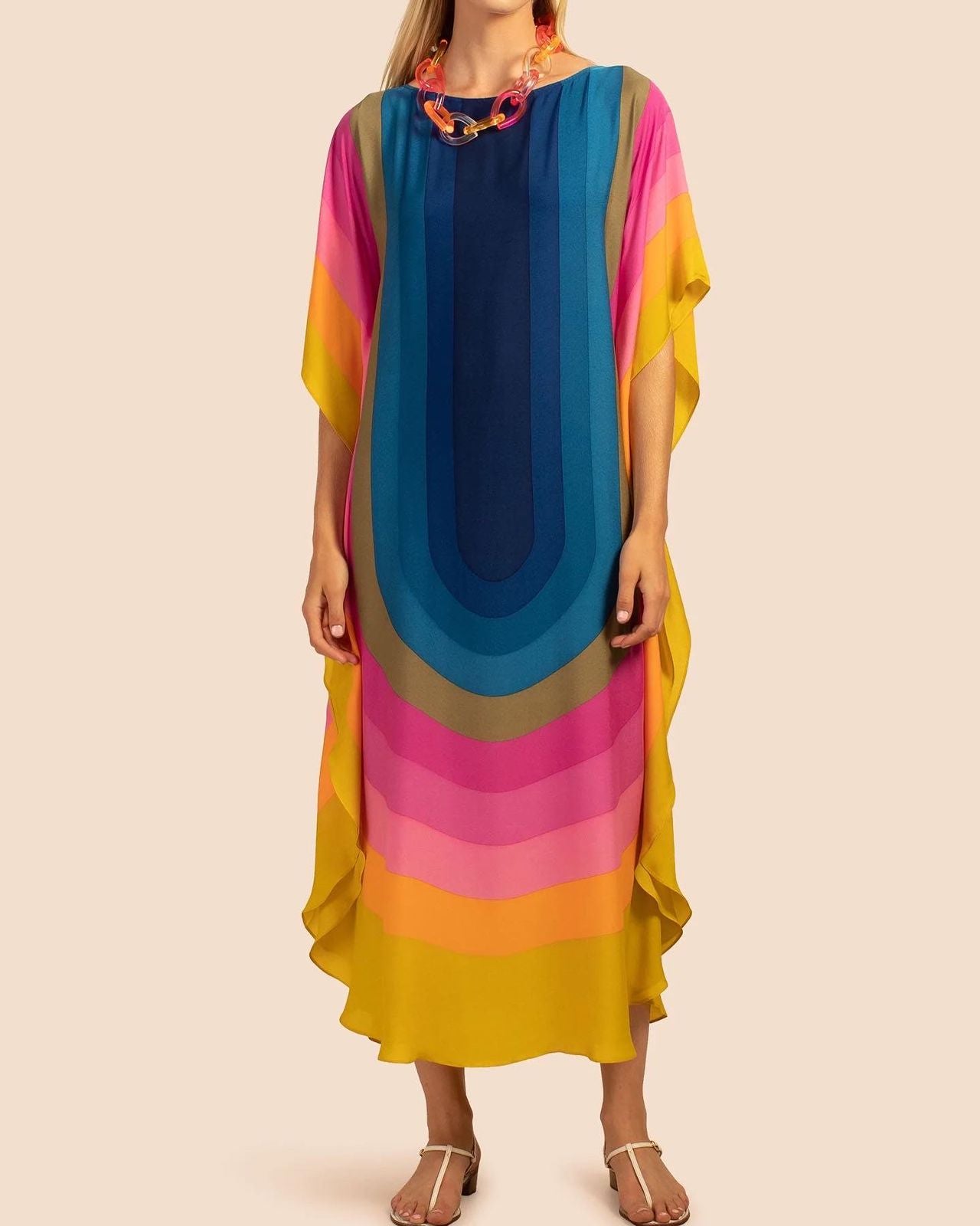 Rainbow Satin Silk Kaftan - Navvi.in
