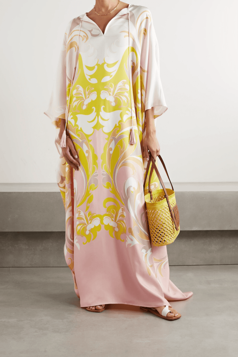 Rorschach Satin Silk Kaftan Dress - Navvi.in