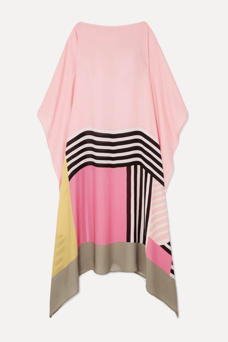 Rose Pink Satin Silk Kaftan Dress - Navvi.in