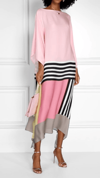 Rose Pink Satin Silk Kaftan Dress - Navvi.in