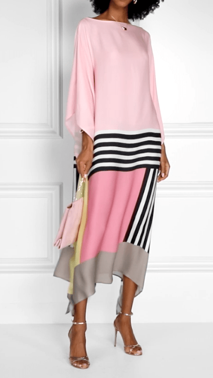 Rose Pink Satin Silk Kaftan Dress - Navvi.in
