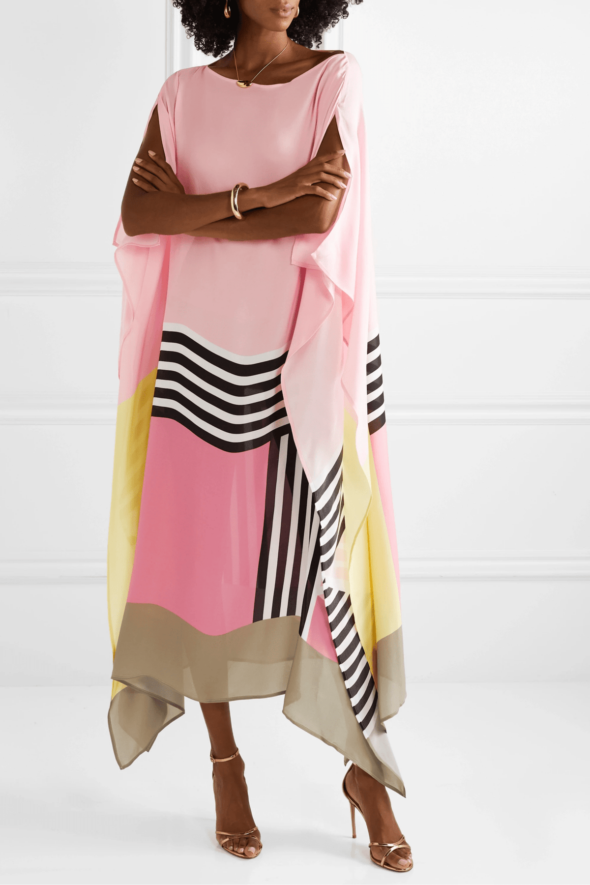 Rose Pink Satin Silk Kaftan Dress - Navvi.in