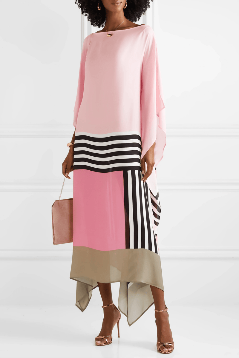 Rose Pink Satin Silk Kaftan Dress - Navvi.in