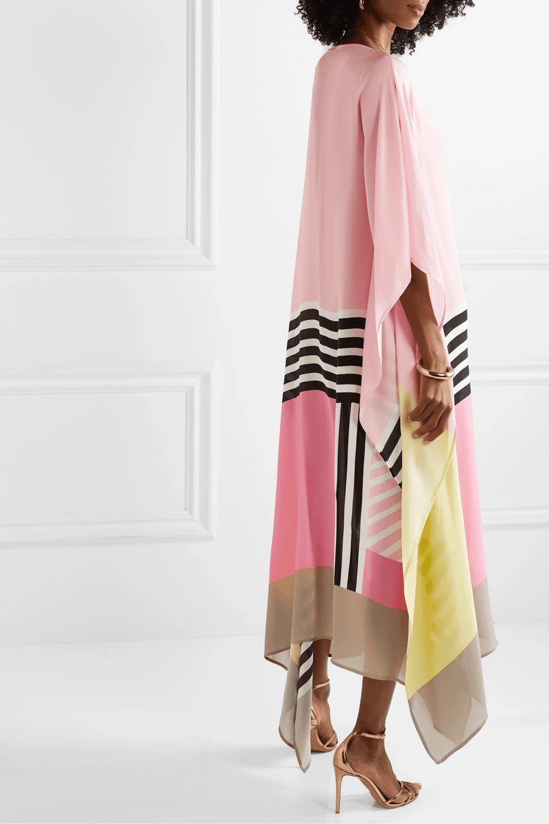 Rose Pink Satin Silk Kaftan Dress - Navvi.in