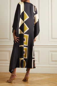 Royal Black & Beige Kaftan Dress - Navvi.in