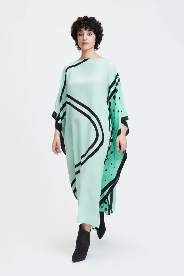 Sea Green Kaftan Dress - Navvi.in