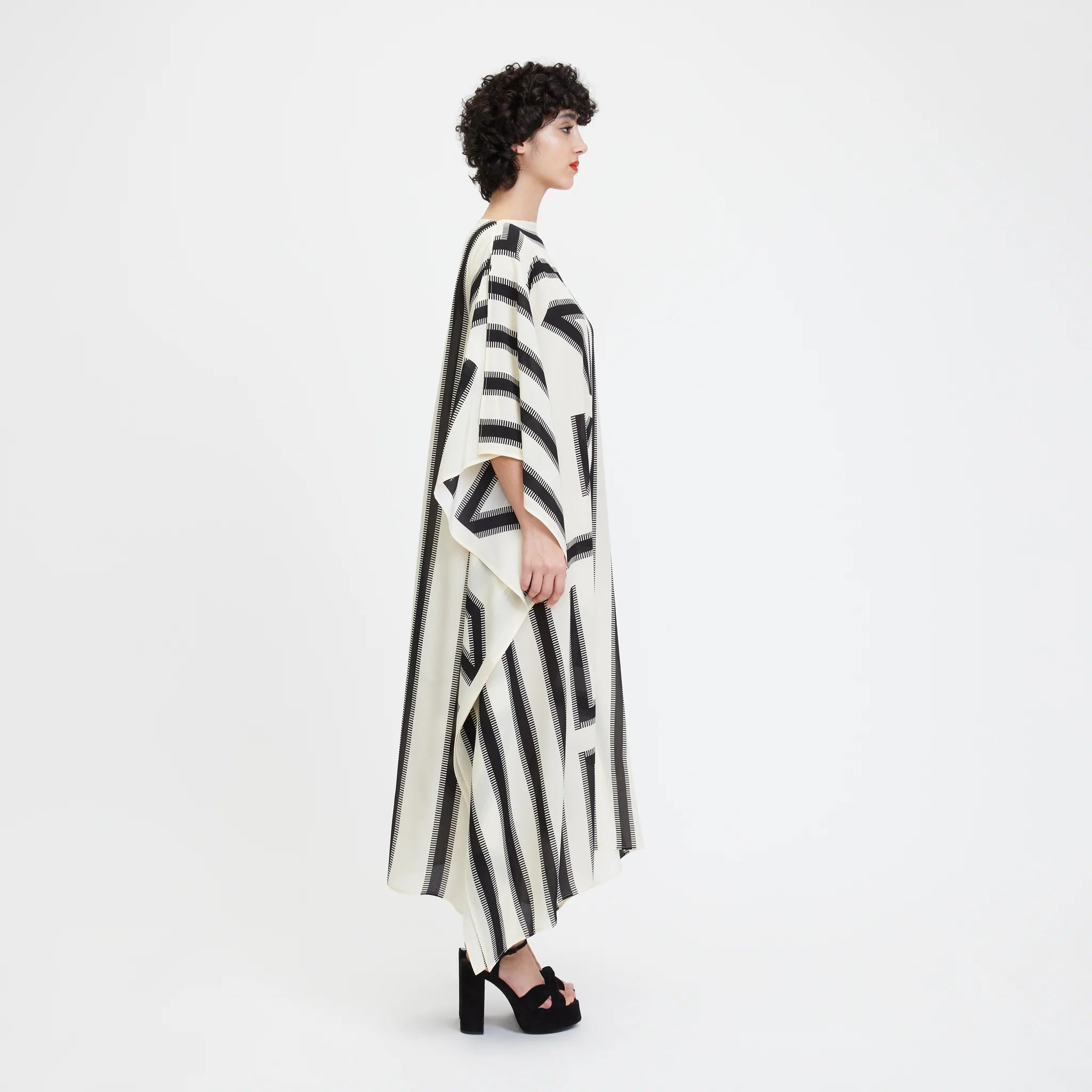 White & Black Kaftan Dress - Navvi.in