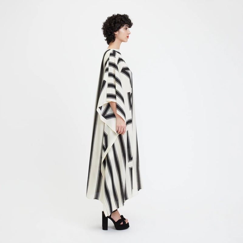 White & Black Kaftan Dress - Navvi.in