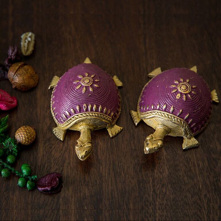 Dhokra Tortoise Table Top Set- Purple - Navvi Lifestyle